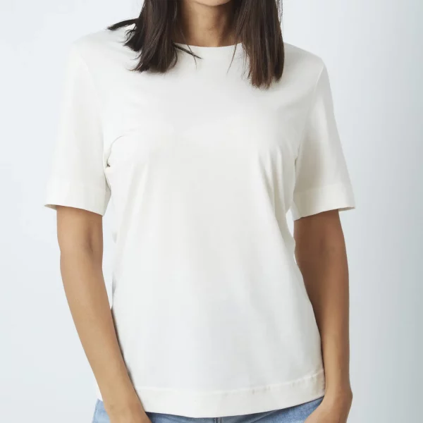 pima-prima-pima-cotton-t-shirt-ivory-light-style1-womens-front-1 Women's 100% Pima Cotton T-Shirt Model 1 Lightweight